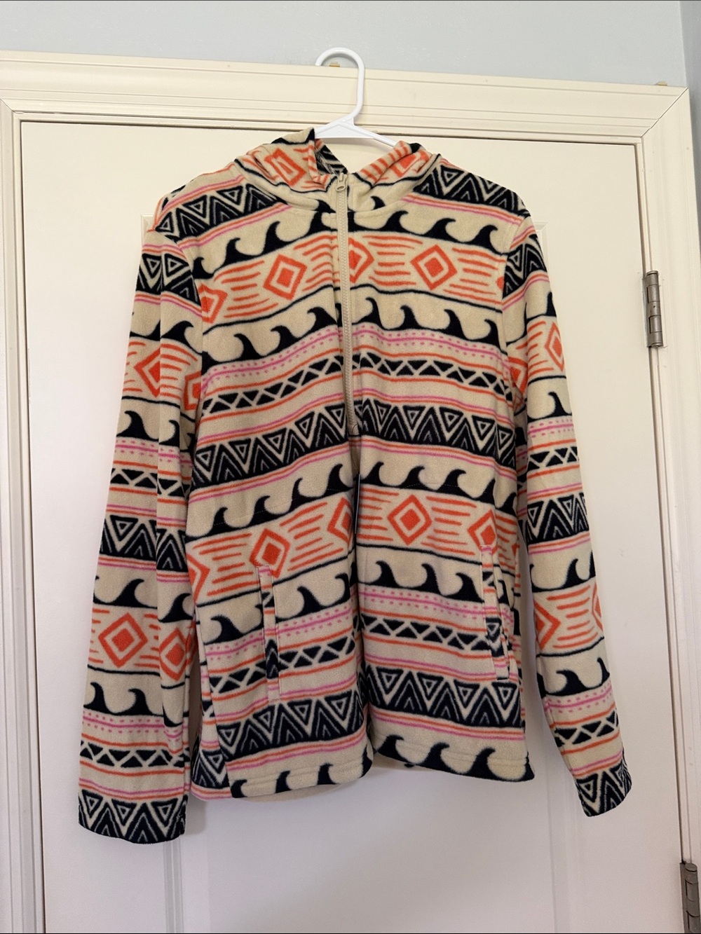 O'Neill Cream, Orange & Black Patterned Hooded Fleece Jacket